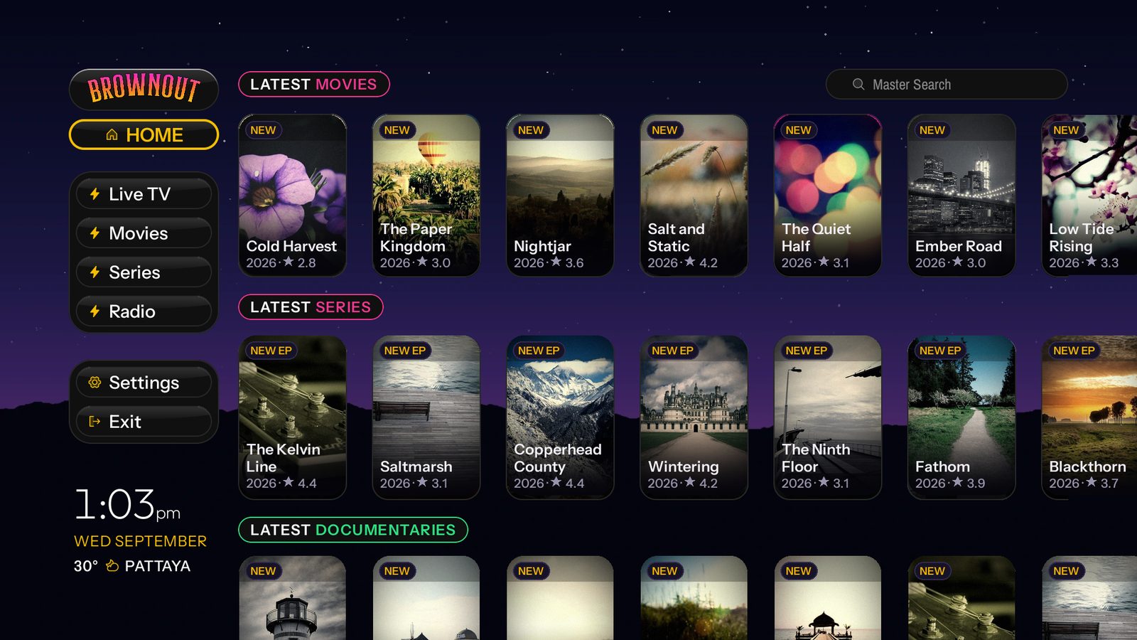 Brownout IPTV Player home screen